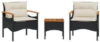 vidaXL Gartenlounge-Set 3-tlg. Garten-Sofagarnitur mit Kissen Schwarz Poly...