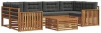 vidaXL Gartenlounge-Set Outdoor-Sofagarnitur mit Kissen 7 pcs Natur und...