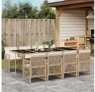 vidaXL Essgruppe, 9-tlg. Garten-Essgruppe mit Kissen Beige Poly Rattan