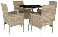 vidaXL Garten-Essgruppe 5-tlg. Garten-Essgruppe mit Kissen Hellgrau Poly Rattan...
