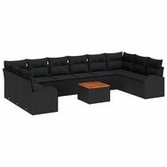 vidaXL Gartenlounge-Set Gartensofa-set mit Kissen 11 pcs Schwarz Poly-Rattan,
