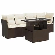 vidaXL Gartenlounge-Set 5-tlg. Garten-Sofagarnitur mit Kissen Braun Poly Rattan,