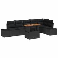 vidaXL Loungesofa Garten Essgruppe mit Kissen 7 pcs Schwarz und Braun, 7 Teile