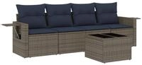 vidaXL Gartenlounge-Set 5-teiliges Gartensofa-Set mit Kissen, grau, Polyrattan,