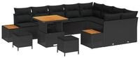 vidaXL Loungesofa Gartensofa-set mit Kissen 12 pcs Schwarz Poly Rattan, 12 Teile