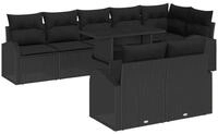 vidaXL Loungesofa Gartensofa-set mit Speicher 9 pcs Schwarz Poly-Rattan, 9 Teile