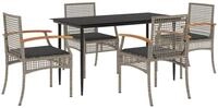 vidaXL Garten-Essgruppe 5-tlg. Garten-Essgruppe mit Kissen Grau Poly Rattan,...