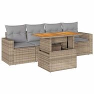 vidaXL Gartenlounge-Set 5-tlg. Garten-Sofagarnitur mit Kissen Beige Poly Rattan,