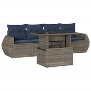 vidaXL Gartenlounge-Set 5-teiliges Gartensofa-Set mit Kissen, grau, Polyrattan,