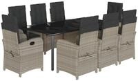 vidaXL Garten-Essgruppe 9-tlg. Garten-Essgruppe mit Kissen Hellgrau Poly Rattan,