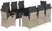 vidaXL Garten-Essgruppe 9-tlg. Garten-Essgruppe mit Kissen Hellgrau Poly Rattan,