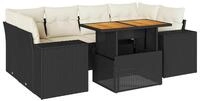 vidaXL Gartenlounge-Set 7-tlg. Garten-Sofagarnitur mit Kissen Schwarz Poly...
