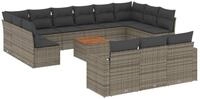 vidaXL Gartenlounge-Set 14-tlg. Garten-Sofagarnitur mit Kissen Grau Poly Rattan,