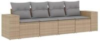 vidaXL Gartenlounge-Set 4-tlg. Garten-Sofagarnitur mit Kissen Beige Poly Rattan,