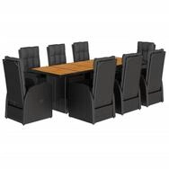 vidaXL Garten-Essgruppe 9-tlg. Garten-Essgruppe mit Kissen Schwarz Poly Rattan,