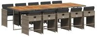 vidaXL Garten-Essgruppe 11-tlg. Garten-Essgruppe mit Kissen Grau Poly Rattan,