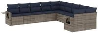 vidaXL Gartenlounge-Set 10-teiliges Gartensofa-Set mit Kissen, grau, Polyrattan,