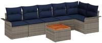 vidaXL Loungesofa Gartensofa-set 7 pcs Grau und Marineblau Poly-Rattan, 7 Teile