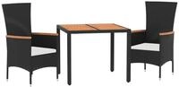 vidaXL Garten-Essgruppe 3-tlg. Garten-Essgruppe mit Kissen Schwarz Poly Rattan,