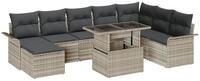 vidaXL Gartenlounge-Set Garten-Sofa-Set mit Kissen mit Speicher 9 pcs Hellgrau,