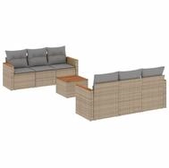 vidaXL Gartenlounge-Set 7-tlg. Garten-Sofagarnitur mit Kissen Beige Poly Rattan,