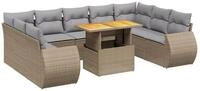 vidaXL Gartenlounge-Set 10-tlg. Garten-Sofagarnitur mit Kissen Beige Poly...