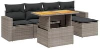 vidaXL Gartenlounge-Set 6-tlg. Garten-Sofagarnitur mit Kissen Grau Poly Rattan,