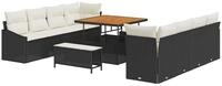 vidaXL Gartenlounge-Set Gartensofa-set mit Kissen 11 pcs Schwarz Poly-Rattan,