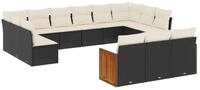 vidaXL Gartenlounge-Set 13-tlg. Garten-Sofagarnitur mit Kissen Schwarz Poly...