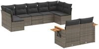 vidaXL Gartenlounge-Set 9-tlg. Garten-Sofagarnitur mit Kissen Grau Poly Rattan,