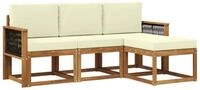 vidaXL Gartenlounge-Set Outdoor-Sofagarnitur mit Kissen 4 pcs Natur und Creme,