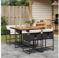 vidaXL Essgruppe, 5-tlg. Garten-Essgruppe mit Kissen Schwarz Poly Rattan