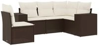 vidaXL Gartenlounge-Set 5-tlg. Garten-Sofagarnitur mit Kissen Braun Poly Rattan,