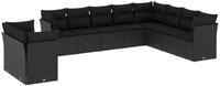 vidaXL Gartenlounge-Set 10-tlg. Garten-Sofagarnitur mit Kissen Schwarz Poly...