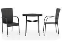 vidaXL Garten-Essgruppe 3-tlg. Garten-Essgruppe Poly Rattan Schwarz, (3-tlg)