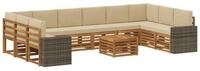 vidaXL Gartenlounge-Set Outdoor-Sofagarnitur 11 pcs Natur und Beige Polyester,