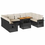 vidaXL Gartenlounge-Set 10-tlg. Garten-Sofagarnitur mit Kissen Schwarz Poly...