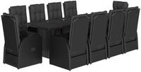 vidaXL Garten-Essgruppe 11-tlg. Garten-Essgruppe mit Kissen Schwarz Poly Rattan,