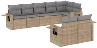 vidaXL Gartenlounge-Set 8-tlg. Garten-Sofagarnitur mit Kissen Beige Poly Rattan,