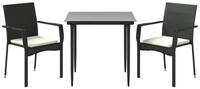 vidaXL Garten-Essgruppe 3-tlg. Garten-Essgruppe mit Kissen Schwarz Poly Rattan,