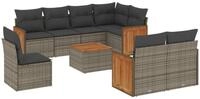 vidaXL Gartenlounge-Set 9-tlg. Garten-Sofagarnitur mit Kissen Grau Poly Rattan,