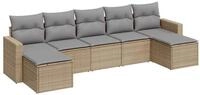 vidaXL Sofaelement 7-tlg. Garten-Sofagarnitur mit Kissen Beige Poly Rattan (1...
