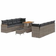 vidaXL Loungesofa Gartensofa-set mit Kissen 12 pcs Grau Poly-Rattan, 12 Teile