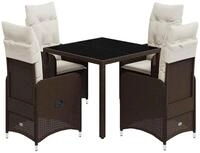 vidaXL Gartenlounge-Set 5-tlg. Garten-Bistro-Set mit Kissen Braun Poly Rattan,
