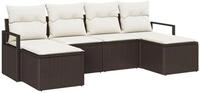 vidaXL Gartenlounge-Set Sofa Set mit Kissen 6 pcs Braun Poly Rattan, (6-tlg)
