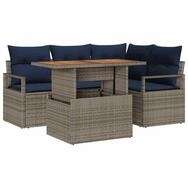 vidaXL Loungesofa Garten Essgruppe mit Kissen 5 pcs Grau und Marineblau, 5 Teile