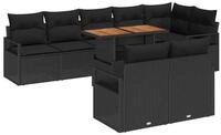 vidaXL Gartenlounge-Set Garten-Sofa-Set mit Speicher 9 pcs Schwarz Poly Rattan,