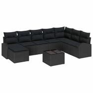 vidaXL Gartenlounge-Set Sofa Set mit Kissen mit Speicher 9 pcs Schwarz...