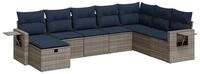 vidaXL Gartenlounge-Set 8-tlg. Garten-Sofagarnitur mit Kissen Grau Poly Rattan,