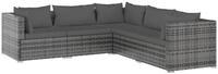vidaXL Gartenlounge-Set, 5-tlg. Lounge Set mit Kissen Poly Rattan Grau